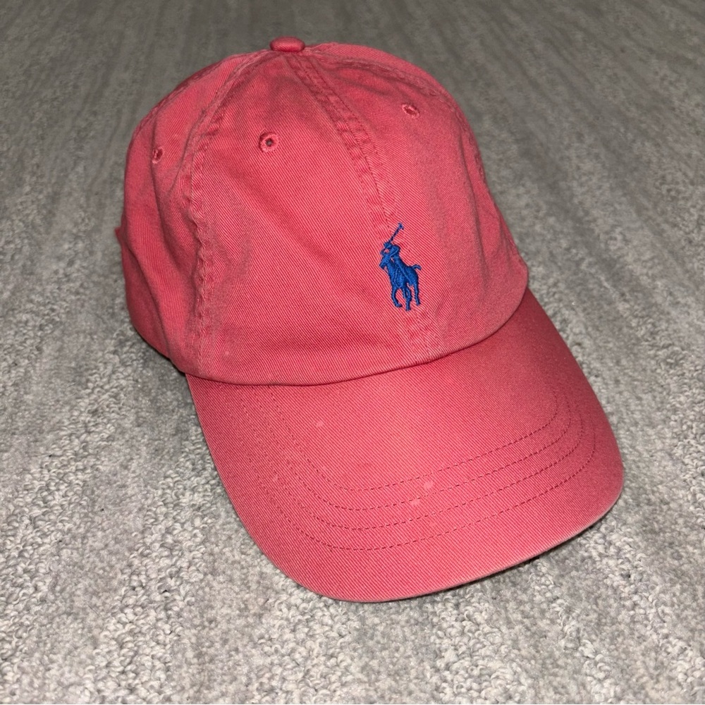 Polo Ralph Lauren Chino Ball Cap Pink Blue Logo Adjustable Strap Men’s One Size